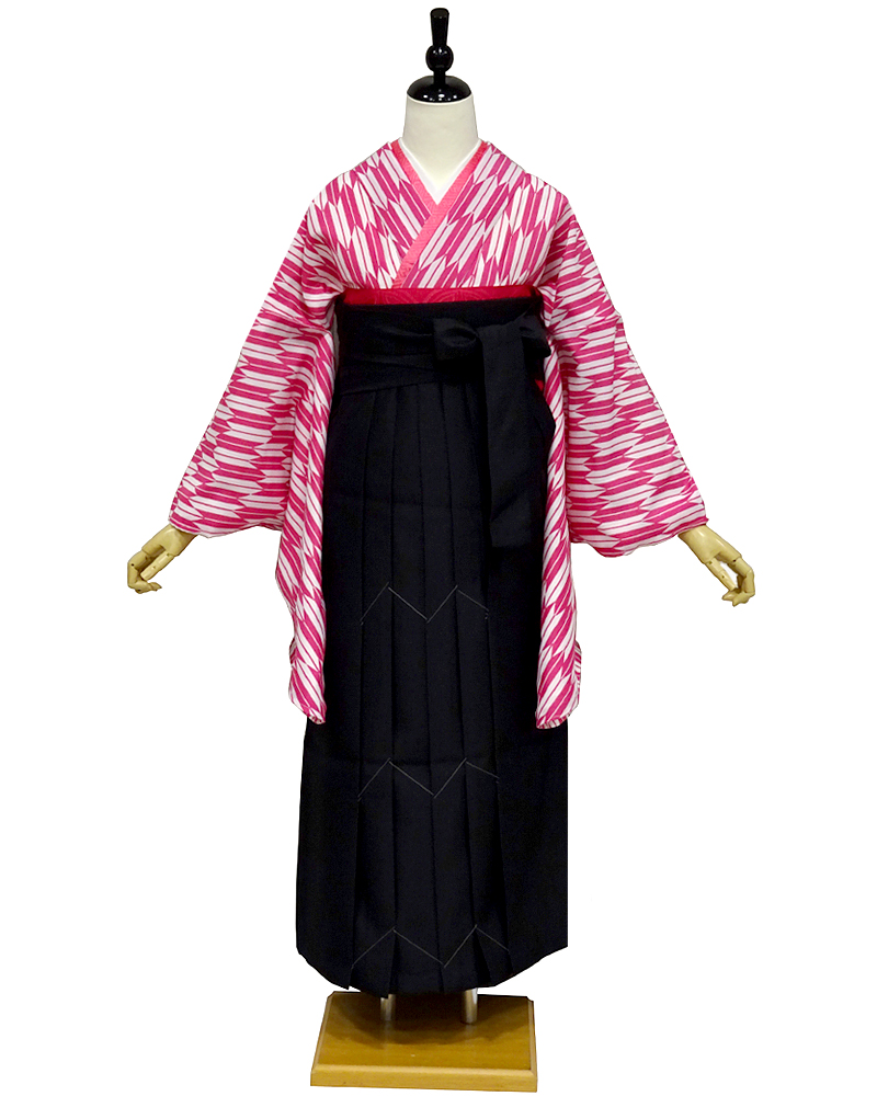 卒業式 袴 ピンク矢絣fサイズ 黒袴 きもの遊美 振袖レンタル