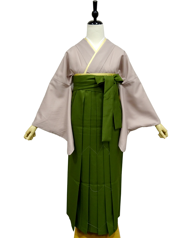 袴セット 洗える着物色無地 ピンクベージュ M Lサイズ 抹茶袴 きもの遊美 振袖レンタル